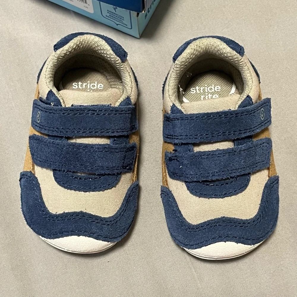 Stride Rite Toddler Sneakers in Navy, Tan, and Cream
